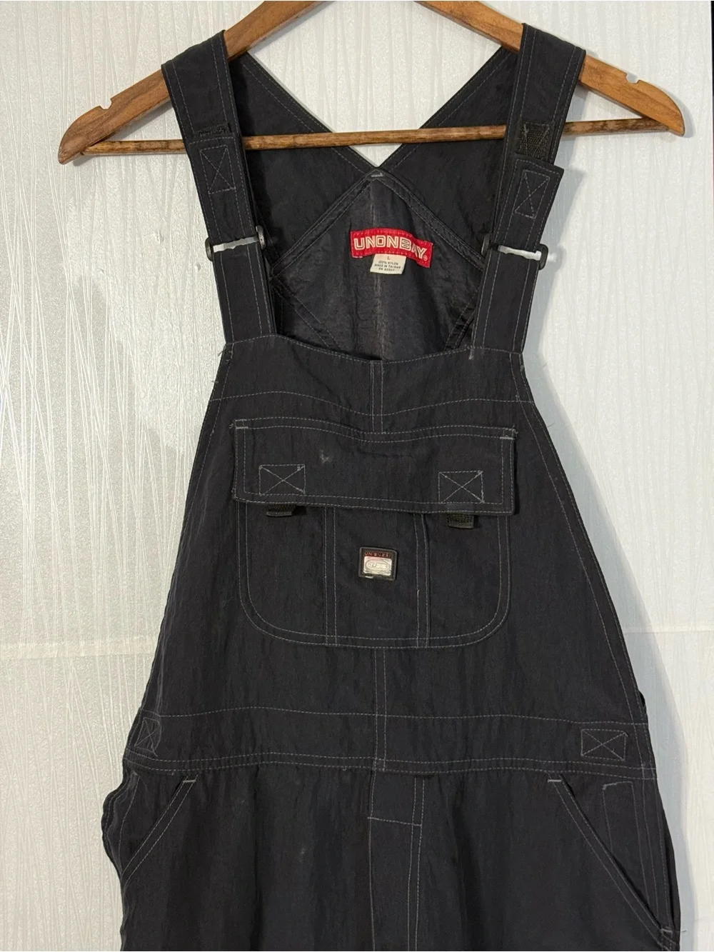 Vintage Y2K UNIONBAY Black Nylon Utility Bib Overalls Size L - Picture 7 of 11